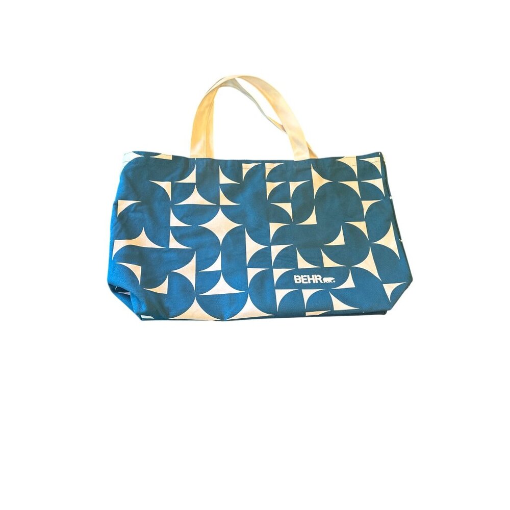 Behr Blue & White Geometric Canvas Tote Bag With Handles